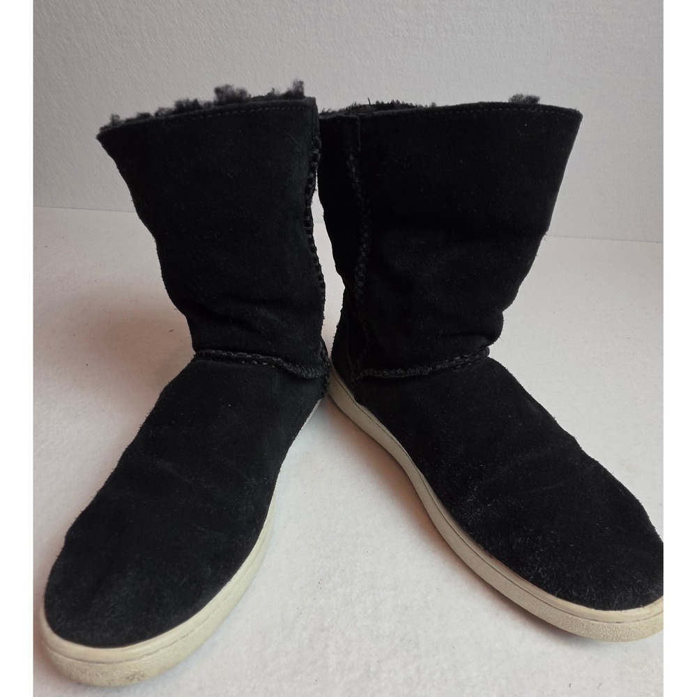 UGG Olive Mid Suede Boots Black Sheepskin Lined Sneaker Sole 1125795 Womens 10